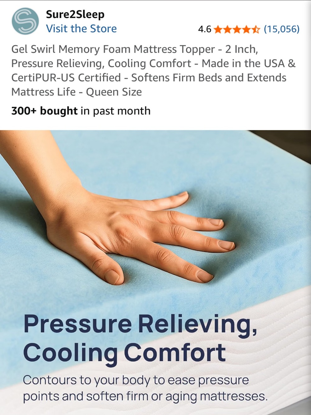 Gel Swirl Memory Foam Mattress Topper - Light Blue Cooling Comfort - Picture 3 of 6